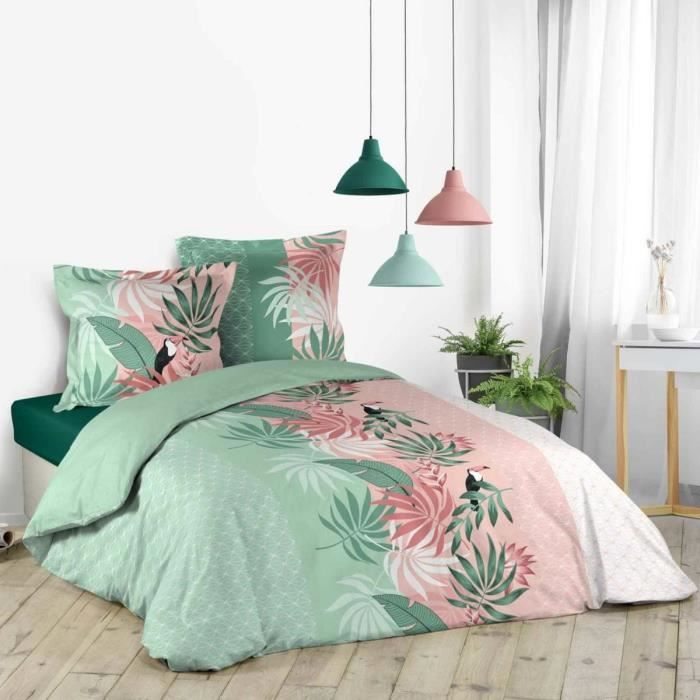 Housse de couette 240x260 Balila + 2 taies 100% coton 42 fils Vert