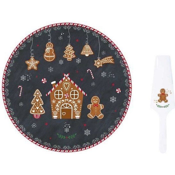 PLAT A TARTE EN PORCELAINE AVEC PELLE DECOR GINGERBREAD - EASYLIFE