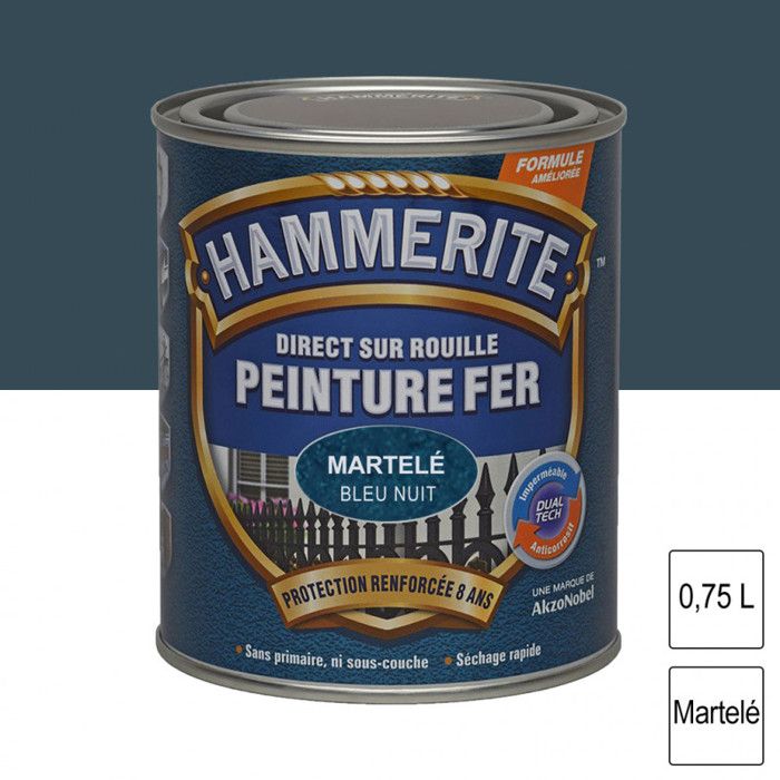 Hammerite fer martelé 0.75l bleu nu070718