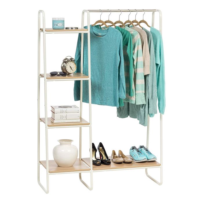Iris Ohyama - Penderie porte-manteaux en métal avec étagère en bois MDF Garment Rack PI-B3 - Beige et blanc, 101.1 x 40 x 150 cm