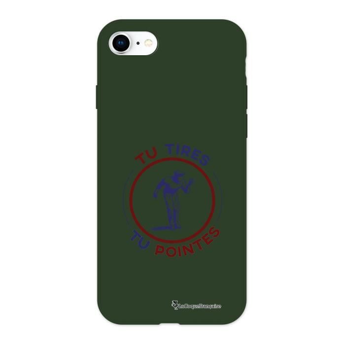 Coque iPhone 7/8 Silicone Liquide Douce vert caki Pétanque Ecriture Tendance et Design La Coque Francaise
