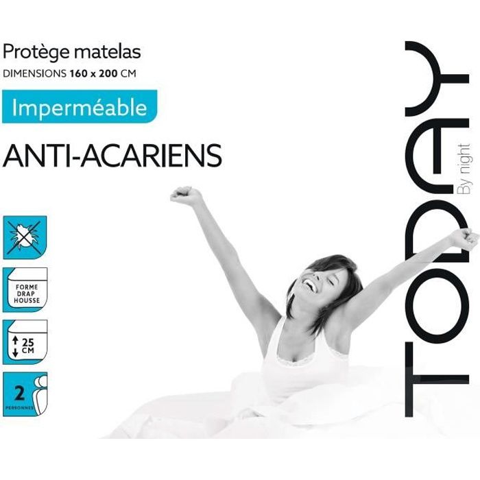 TODAY Protège Matelas / Alèse Imperméable Anti-Acariens 160x200cm - 100% Coton TODAY