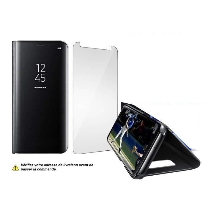 MISSTARS® Samsung Galaxy S20 FE , Coque Etui Housse Flip à rabat effet Miroir NOIR + Verre de Protection Ecran