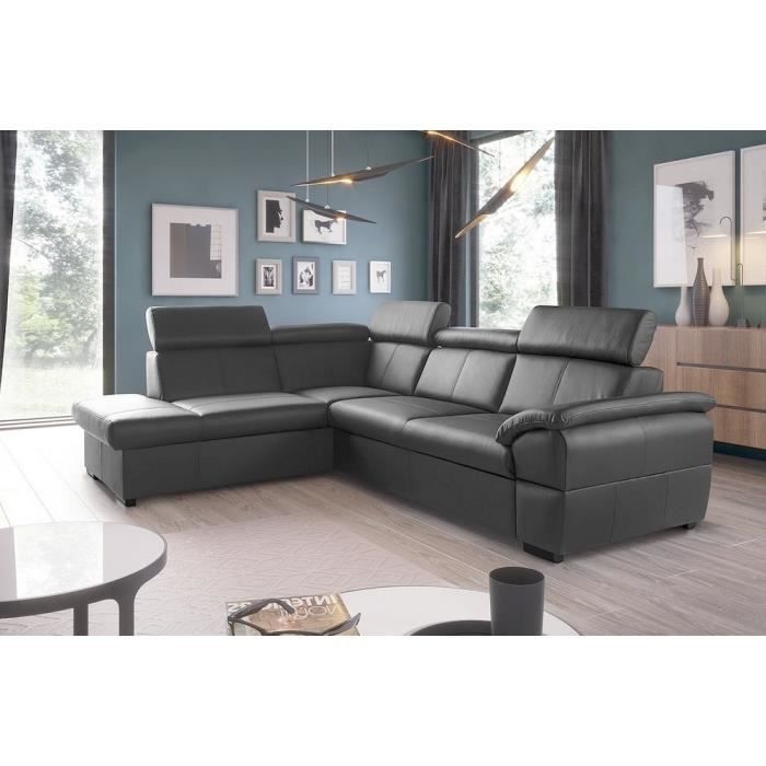 Canapé d'angle convertible en cuir italien de luxe - Gris foncé - 5/6 places - avec coffre - Angle gauche (vu de face) – TONY