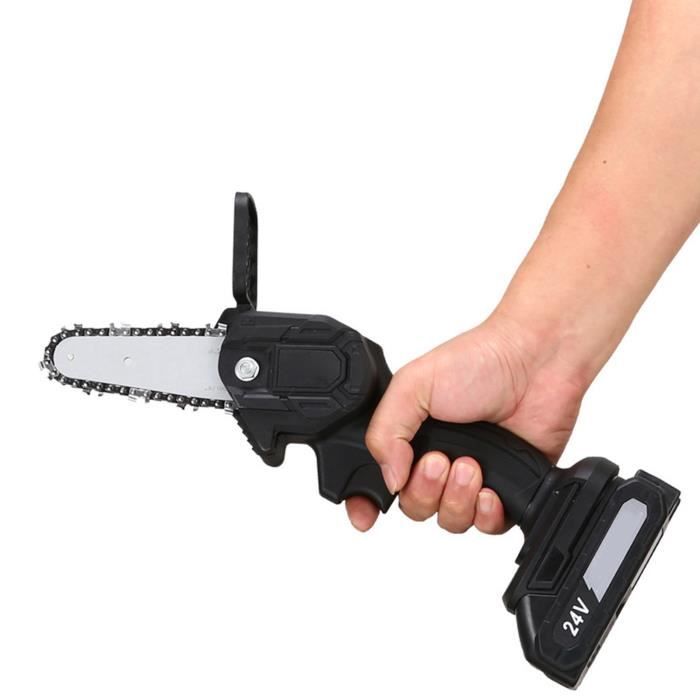 4 pouces 24V Mini tronçonneuse électrique sans fil rechargeable, vitesse de coupe réglable, pour élagage d'arbres fruitiers