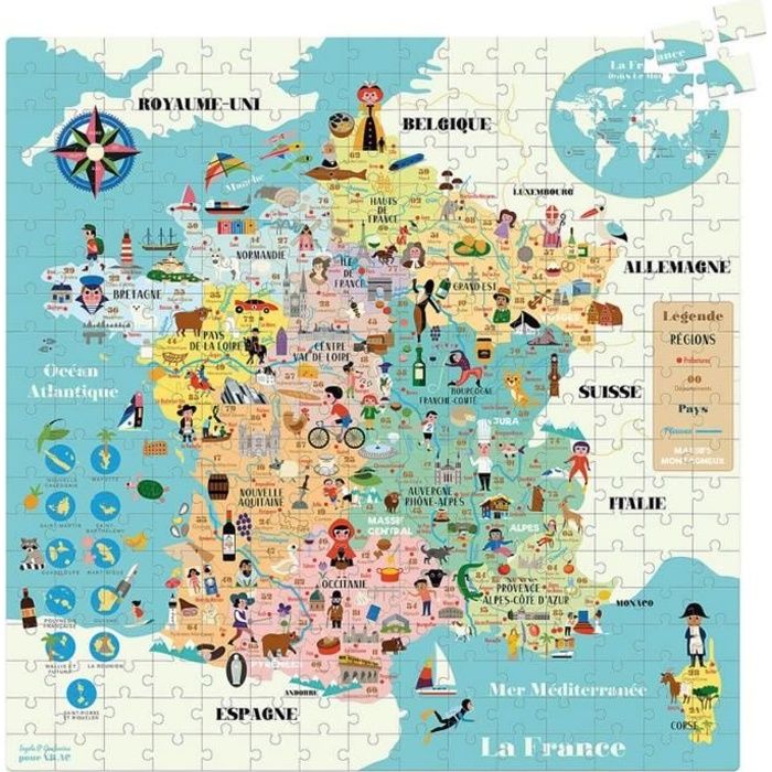 Puzzle 300 pièces : Carte de France Coloris Unique