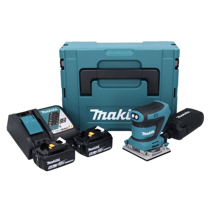 Ponceuse Vibrante Sans Fil MAKITA DBO480RTJ 18V - Format 1/4 Feuille (112x102 Mm) - Coffret Avec 2 Batteries 5,0Ah - Vitesse Variable 22000-28000 Cps/min - 11