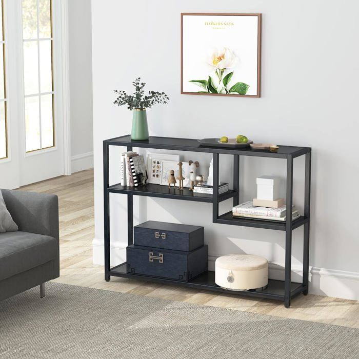 Console Meuble Petite table dentrée noire avec compartiments de rangement- Tribesigns - Table dentrée vintage de 100 cm