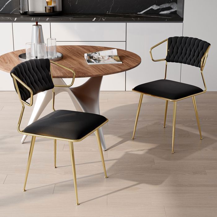 Lot de 2 Chaises Salle à Manger Chaise de cuisine Chaises Scandinave Fauteuil en velours Pieds en métal Pour Salon-Bureau Noir