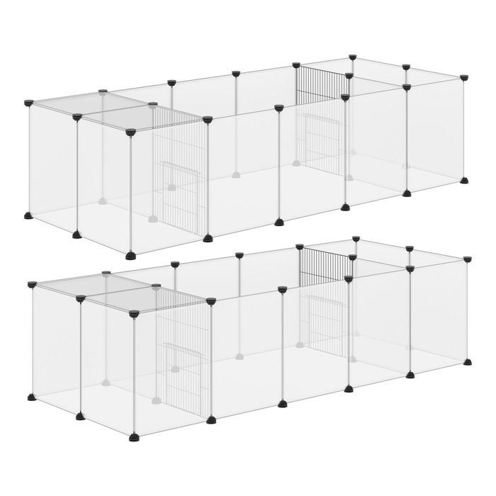 Comparer les prix de Lot de 2 enclos parc modulable pour petits animaux PawHut 40 panneaux pour lapin, hamster, chiot, cochon 175 x 70 x 45 cm blanc