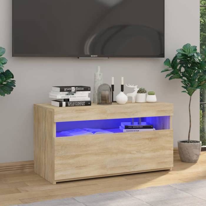 *NEW Meuble HiFi - Classique - Meuble TV avec éclairage LED Chêne sonoma - 75x35x40 cm 15966