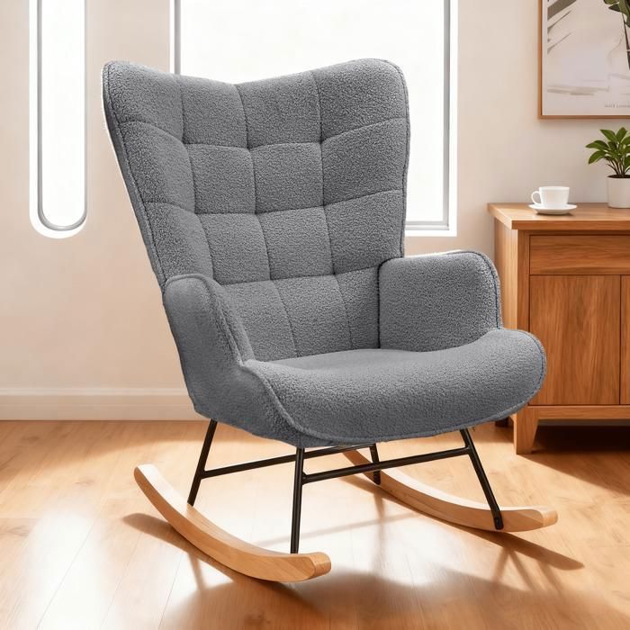 Fauteuil à bascule - EIFSON - Rocking Chair - Dossier haut - Assise rembourrée - Gris foncé