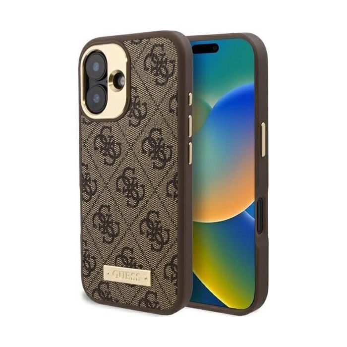 Coque pour iPhone 16 Plus Guess Hardcase 4G Logo Plate MagSafe GUHMP16MU4GPRB