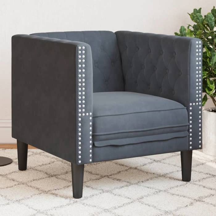 vidaXL Fauteuil Chesterfield gris foncé velours chaise de canapé canapé simple fauteuil de baignoire fauteuil canapé 372674 vidaXL Fauteuil Chesterfield gris foncé velours chaise de canapé canapé simple fauteuil de baignoire fauteuil canapé 372674