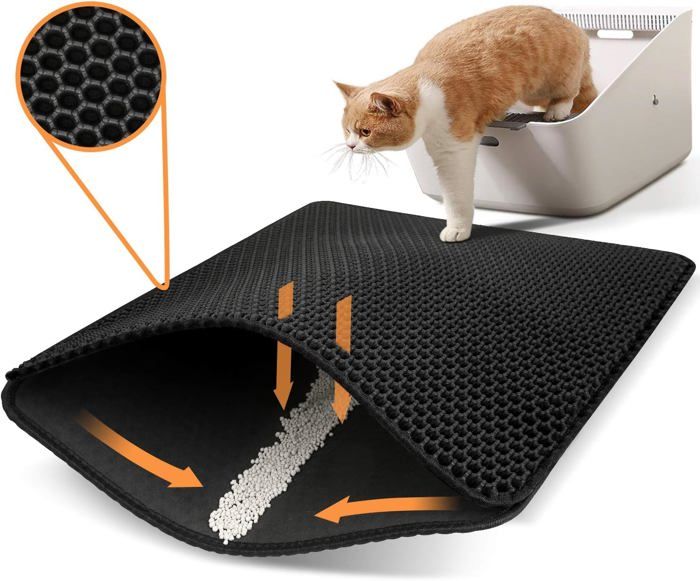 Meilleurs prix pour Tapis de litière pour chat, double couche anti-urine et eau, design spécial pour dispersion contrôlée et nettoyage facile