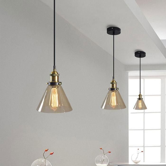 WOTTES Verre Rétro Suspension Luminaire Industrielle Vintage Lustre Eclairage de Plafond Lampe Design Verre Brun Ø18CM 3PCS