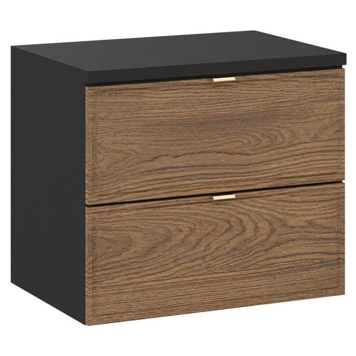 Meuble sous vasque suspendu avec plan TALIA CASELLA - noir et chêne - 60 cm