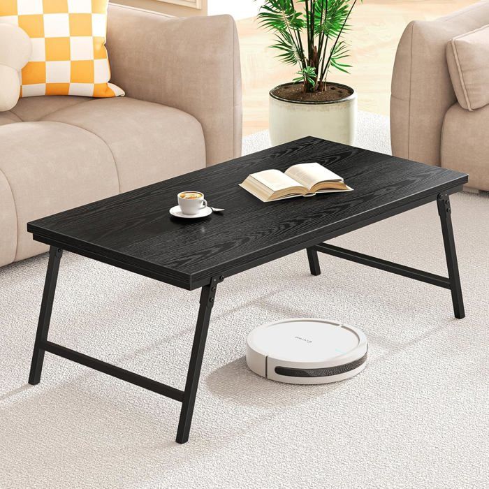 Table Basse Pliante En Bois 80x50x44 Cm - Plateau Lisse, Pieds Pliables - Idéale Petit Espace, Salon, Chambre, Bureau - Blanc
