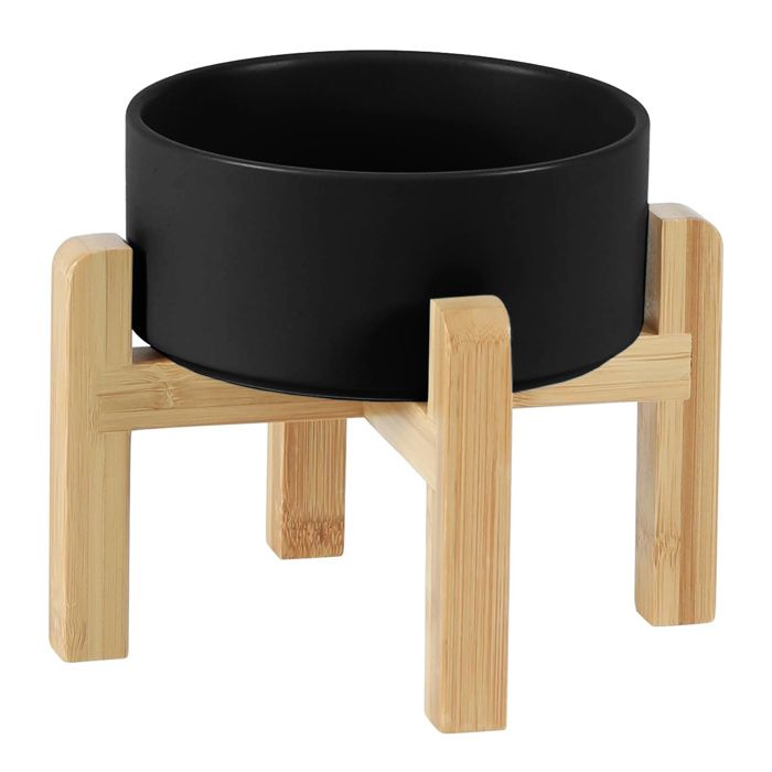 Meilleurs prix pour Gamelle chat surélevée grise avec support bambou et pieds antidérapants, bol pour eau et nourriture chien/chat