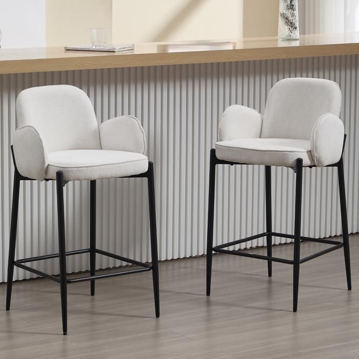 Ya-Home Tabourets de Bar Lot de 2 Tabourets Hauts avec Repose-Pieds en Métal Chaise de Bar Moderne pour Cuisine Chenille Blanc