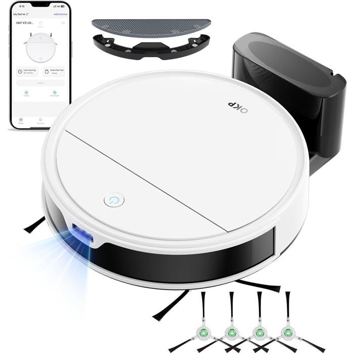 OKP K5 Ultra Robot Aspirateur 3-en-1 Navigation Laser ToF 6000Pa 170 MinsEvitement dobstacles PSD Anti Enchevetrement WiFiA