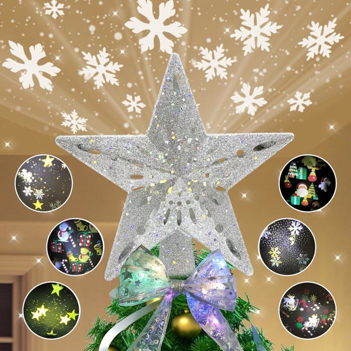 Projecteur LED 3D Rotatif Pour Sapin De Noël - Étoile Lumineuse Rotative - Décoration D'intérieur Ou D'extérieur - Doré (Étoile) - Maison