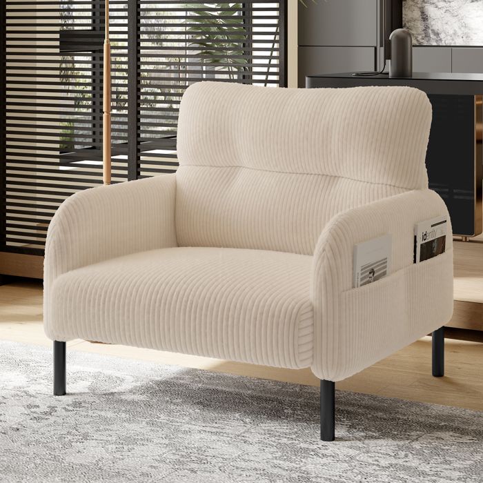 Fauteuil de Salon avec accoudoirs et rangement intégré canapé 1 place en velours côtelé pour Salon Chambre 67 x 75 x 79 cm beige Fauteuil de Salon avec accoudoirs et rangement intégré canapé 1 place en velours côtelé pour Salon Chambre 67 x 75 x 79 cm beige