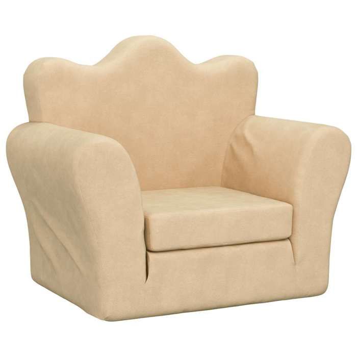 Canapé-lit pour enfants - vidaXL - Crème - Peluche douce - 54x(34-90)x45 cm - Housse amovible - 2 en 1 - Mousse épaisse