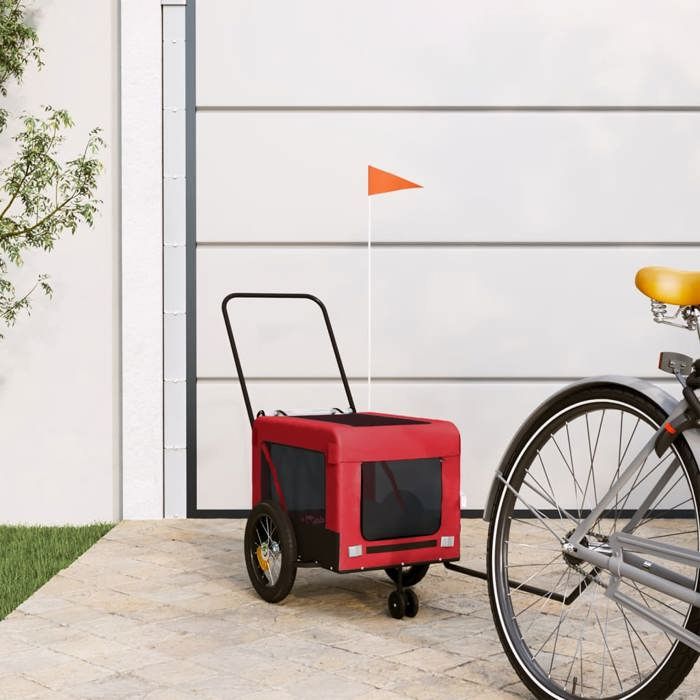 Remorque de vélo pour animaux - Happiness - Rouge et noir - 120x545x53 cm - Capacité 30 kg - Tissu Oxford - PVC