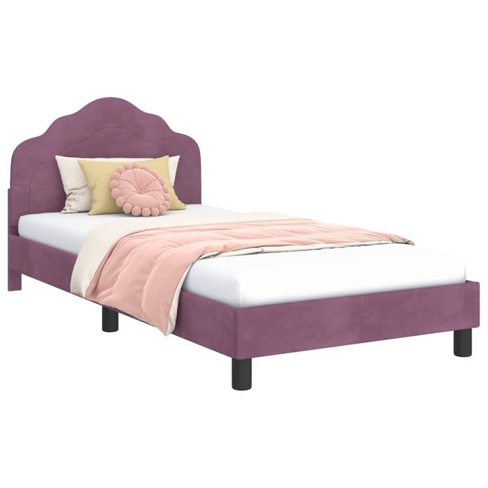 Cadre de lit enfant - vidaXL - Violet - Velours - 90x200 cm - 208x94x85 cm - Poids maximal 140 kg - Cadre à lattes