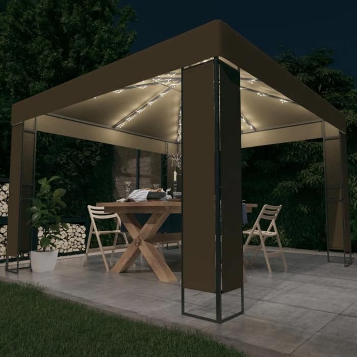 Tonnelle avec double toit - vidaXL - 3x3x273 m - Taupe - Lumières LED blanc chaud - Énergie solaire - 43 LED