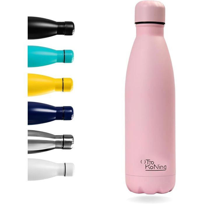 Gourde Isotherme 500ml Inox - Bouteille Eau Sport Thermos Café et Thé Maintien Chaud 12h Froid 24h - Design 500 ml ROSE GOURDE