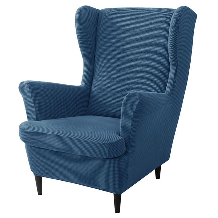 Housse Fauteuil à Oreilles - Extensibles - avec Bras - Couleur Unie - avec Fond élastique bleu HOUSSE DE FAUTEUIL
