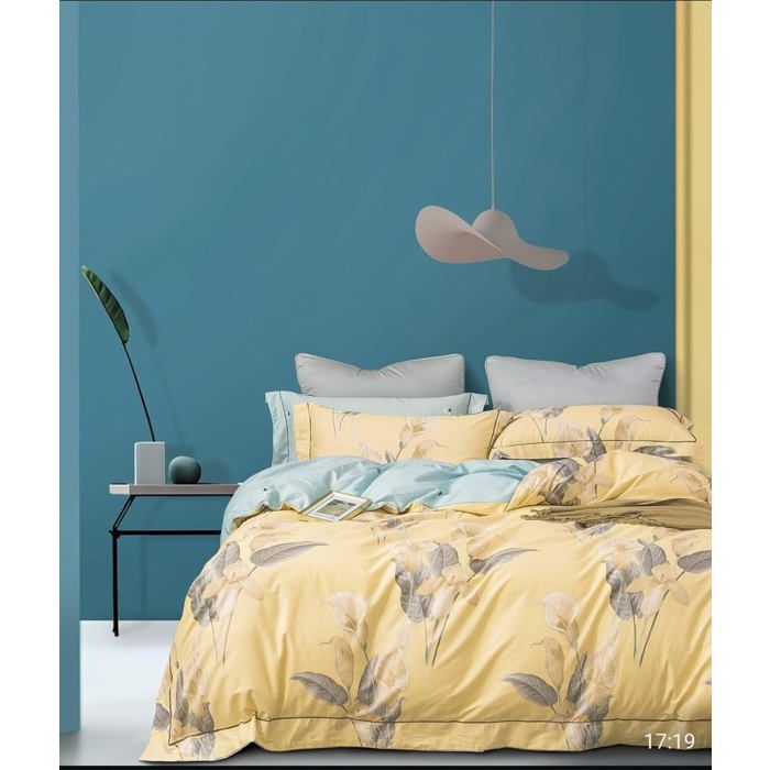 Parure de Draps 4 Pièces 140 x 190 cm – 1 Drap Plat + 1 Drap Housse + 2 Taies 65 x 65 cm – 100% Coton 57 Fils/cm² – JAUNE