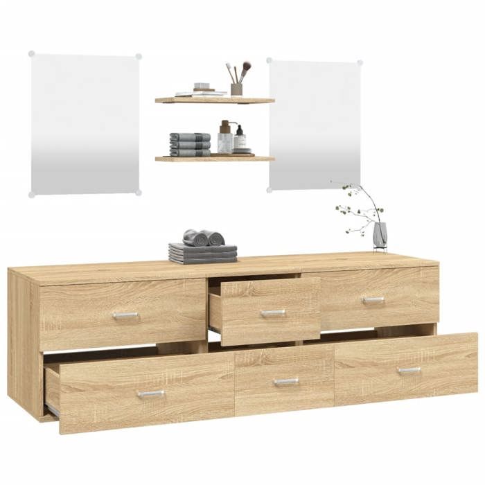 Meuble de salle de bain en 5 pcs - ARMOIRE/COLONNE WC - chêne bois dingénierie 150x45x45 cm L4131