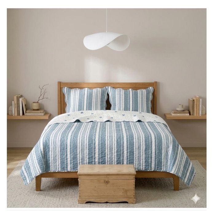 Couvre lit réversible 240 x 220 cm Albane bleu
