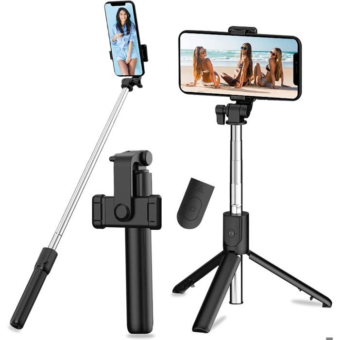 Perche Selfie Trépied 3 en 1Perche Selfie Bluetooth Selfie Stick Trépied Bâton Selfie Bluetooth Extensible Télescopique Monopode