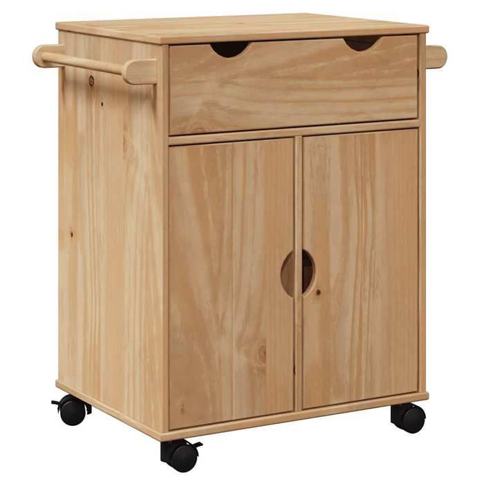 Chariot de cuisine - vidaXL - Desserte de cuisine - bois de pin massif - 59 x 45 x 80 cm - Verrouillable 700vuz91p