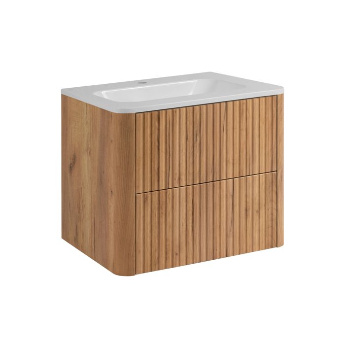 Meuble de salle de bain - Meuble de salle de bain 60 - Noir - Vasque résine minérale incluse - 2 tiroirs
