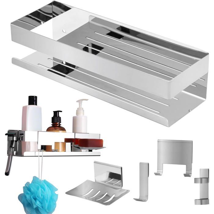 Tablette de Douche Suspendue Acier Inoxydable - Etagere Porte Savon et Shampoing - Support Étagère Sans Percage - Panier de Douche