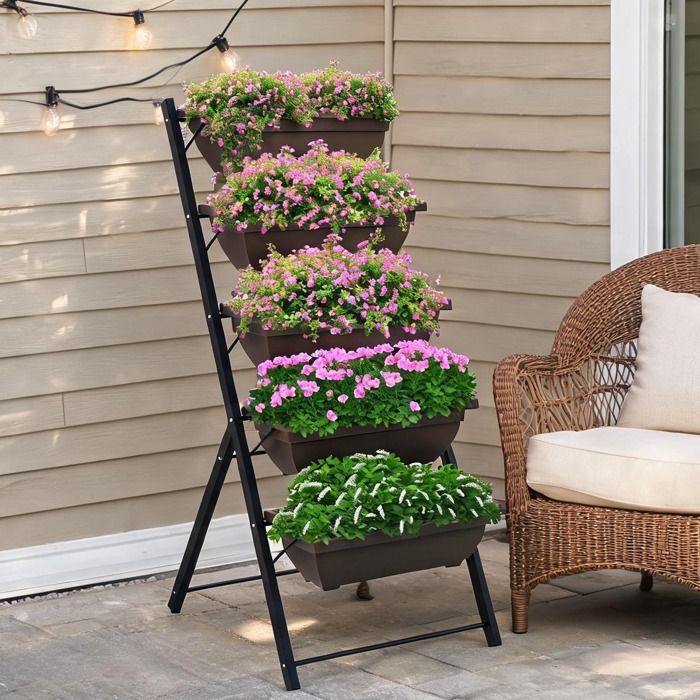 Étagère à plantes 5 bacs en acier marron 55 x 63 x 120 cm intérieur extérieur