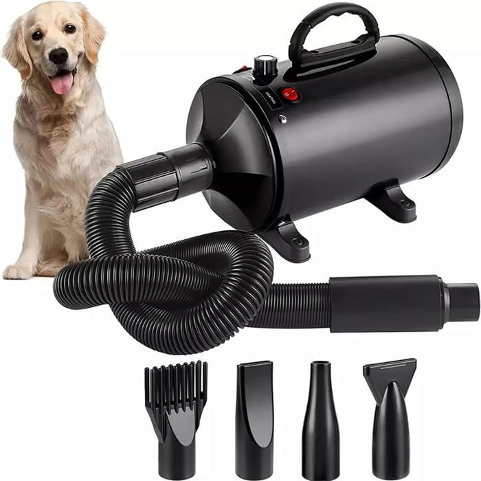 Pulseur Chien Professionnel Souffleur Chien Séchoir Sèche-Poils Toilettage Sèche-Cheveux pour Chien 2800W Sèche-Cheveux Noir