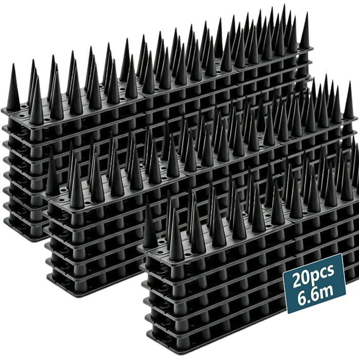 Pics Anti Pigeon Plastique (66m 20 pcs Noir) - Kit avec 40 Vis & 40 Colliers de Serrage - Contre Mouettes & Chats