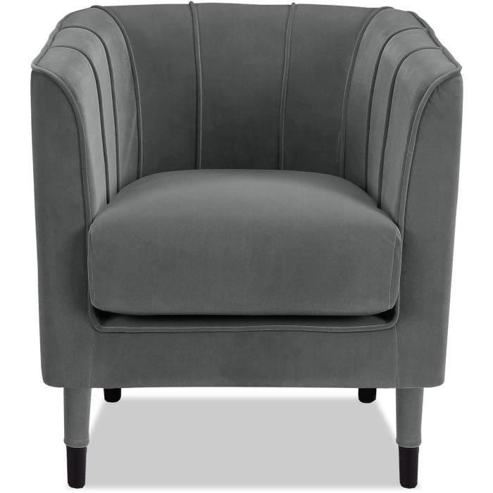fauteuil baltimore gris - assise velours pieds bois - athm design - contemporain - design - 1 place