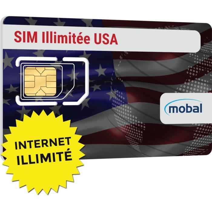 Carte SIM Illimiteé États-Unis par Mobal. Data & SMS illimité aux USA. Un  mois, seulement 38 € - Cdiscount Téléphonie