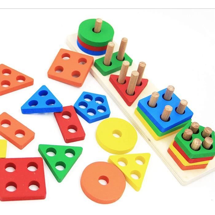 Jouet éducatif - Trieur de formes géométriques - Couleurs vives - 25 pièces - Bois non toxique - Mixte