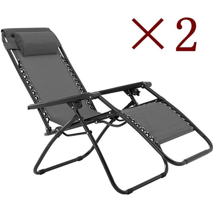 bilingda 2 x transat jardin pliant exterieur avec appuie tete amovible gris cdiscount jardin