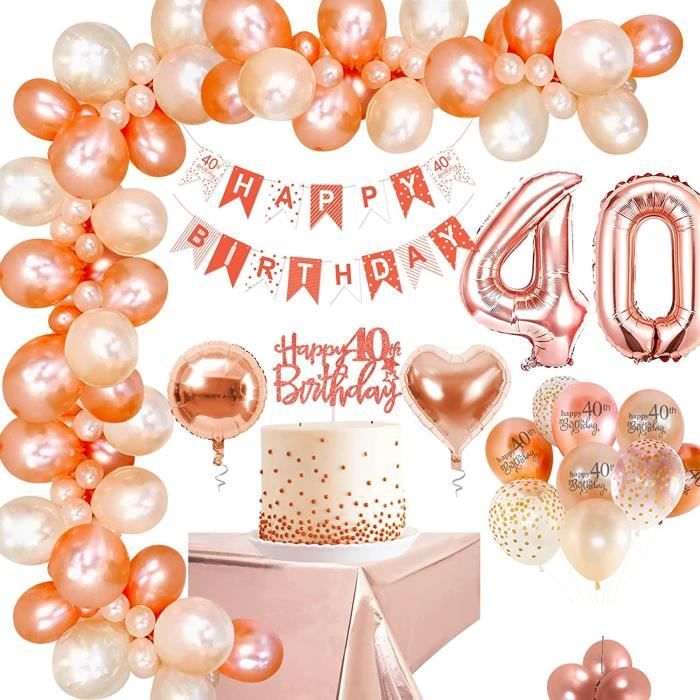 40 ans anniversaire ballon decoration anniversaire 40 ans femme rose gold,  bannière joyeux anniversaire, nappe rose or, ballo[63] - Cdiscount Maison