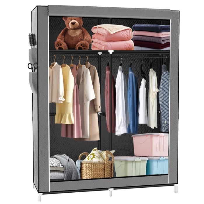 Armoire de rangement pliante avec 2 tringles de suspension - QIFAshma - Gris - L108*P45*H170cm