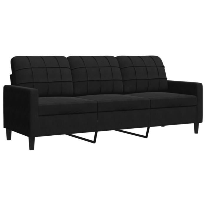 Canapé 3 Places 180 Cm Velours Noir – Neuf, Design Moderne